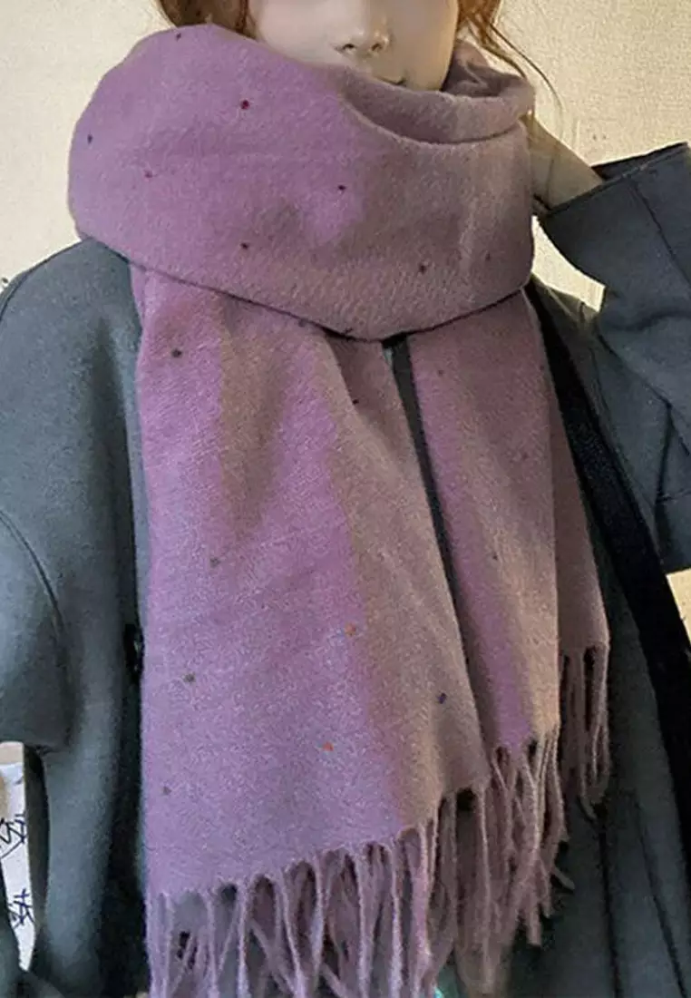 Aksesoris Wanita Polka Dots Cashmere Pashmina Syal Wanita Tebal Kasmir Lilac