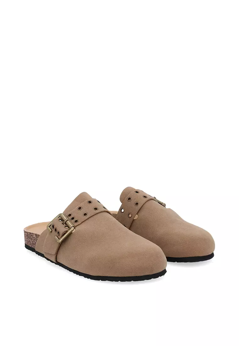 Taupe Meadow Buckled Mules