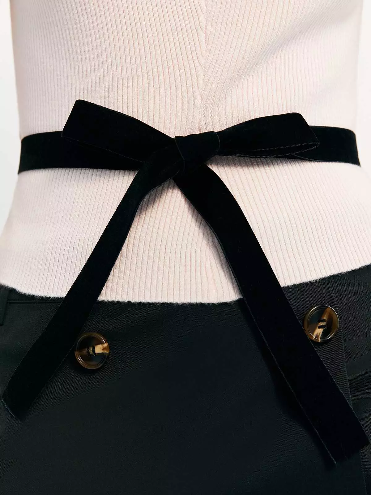 Mock Neck Knit Top with Ribbon Details - Light Pink