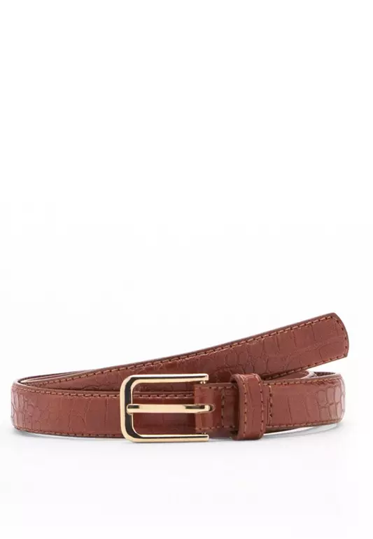 Fine Croco Leather-Effect Belt