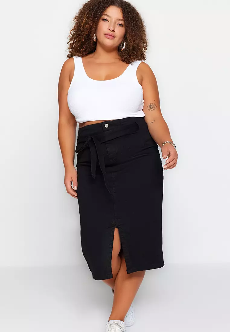 Long Denim Plus Size Dark Denim Skirt Plus Size Long Denim Skirts