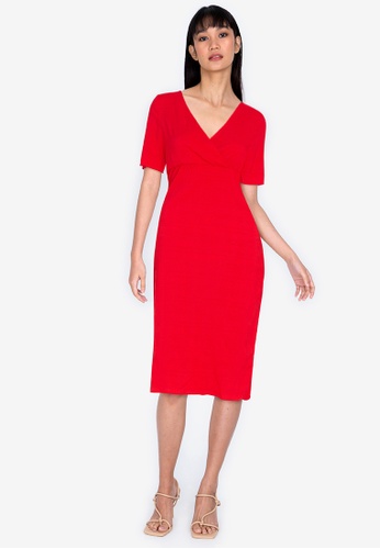ZALORA BASICS red Short Sleeve Shirred Dress D771CAA443A79FGS_1