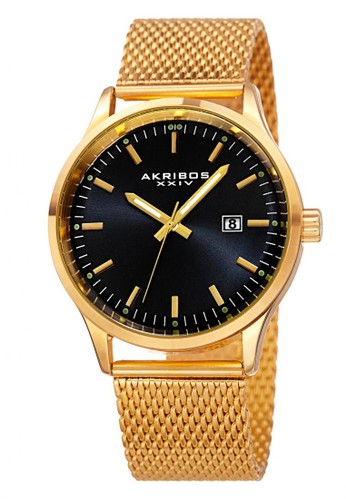 Akribos XXIV Men's Bracelet Watch Yellow Gold Black AK901-YGB