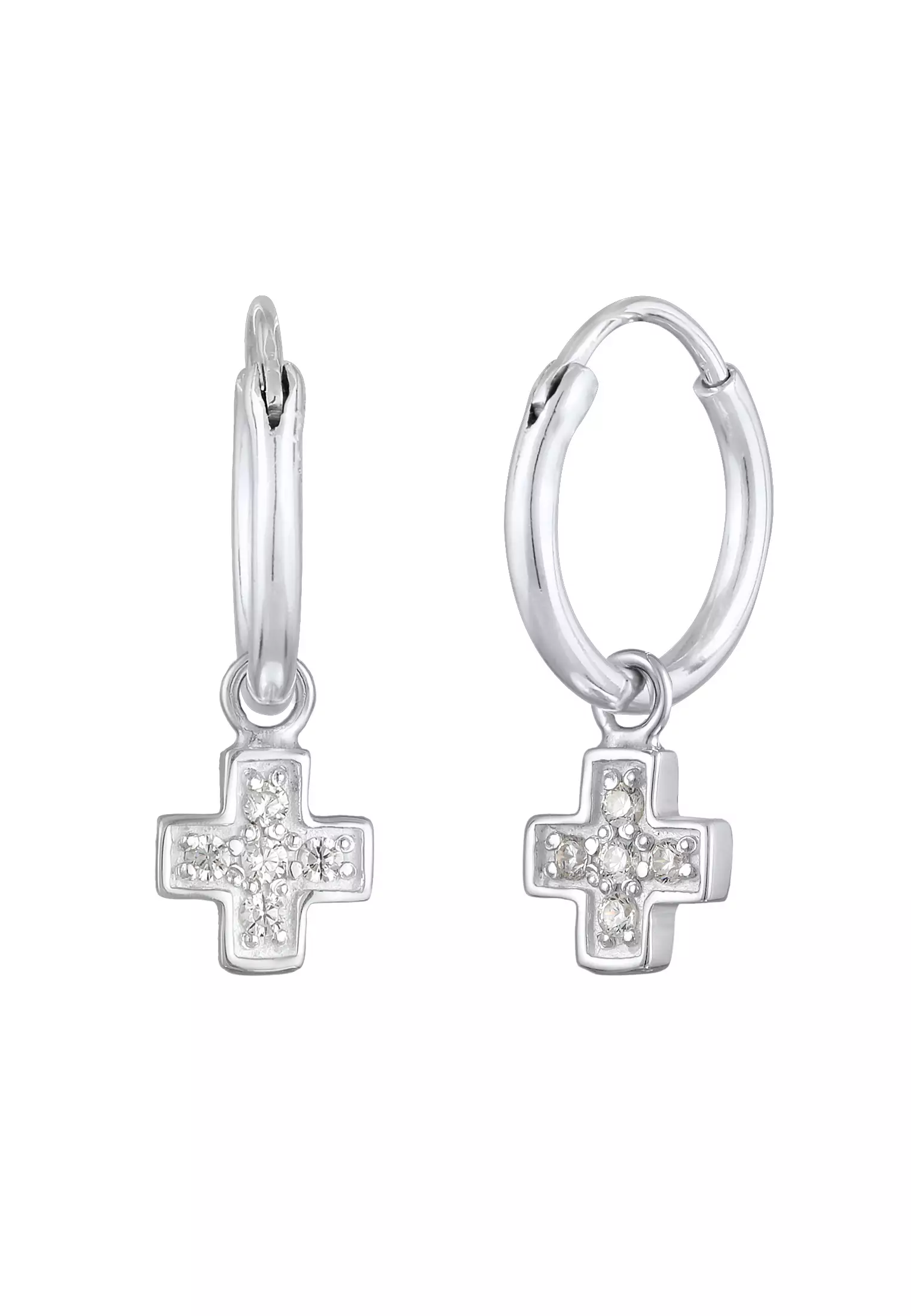 Earrings Creoles Cross Pendant Zirconia