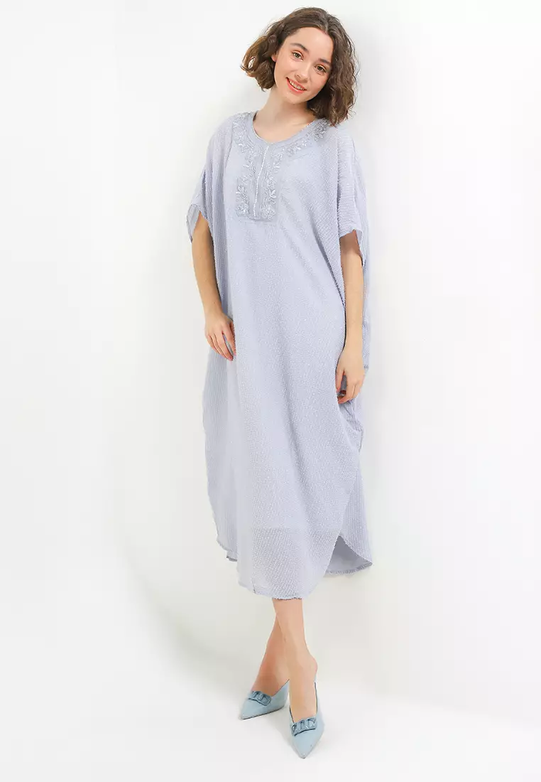 Beaded Tulle Flo Detail Furry Kaftan