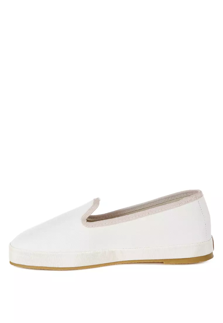 Round Toe Canvas Loafers In Off White