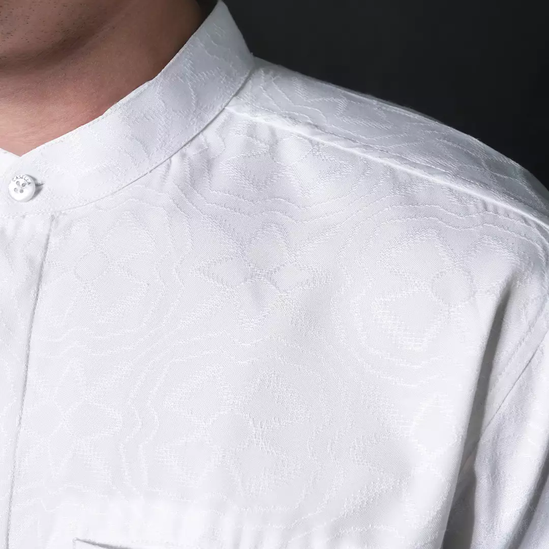 Casella Baju Koko Pria Lengan Panjang Motif Elegan | Baju Koko Yusuf 9995 White