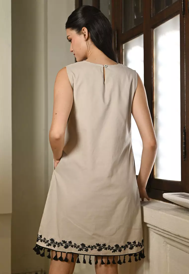 亚麻无袖迷你连衣裙