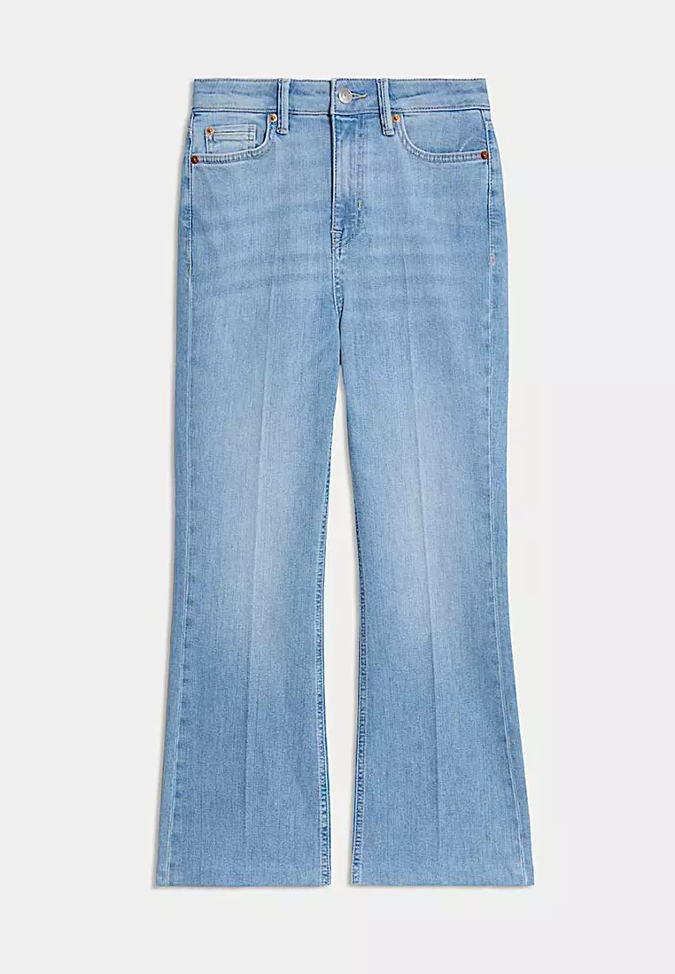 High Waisted Slim Flare Cropped Jeans
