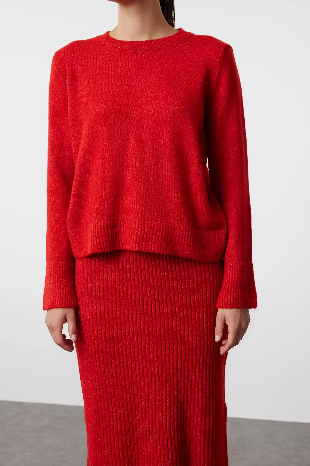 Red Soft Textured Knitwear Bottom-Top Set