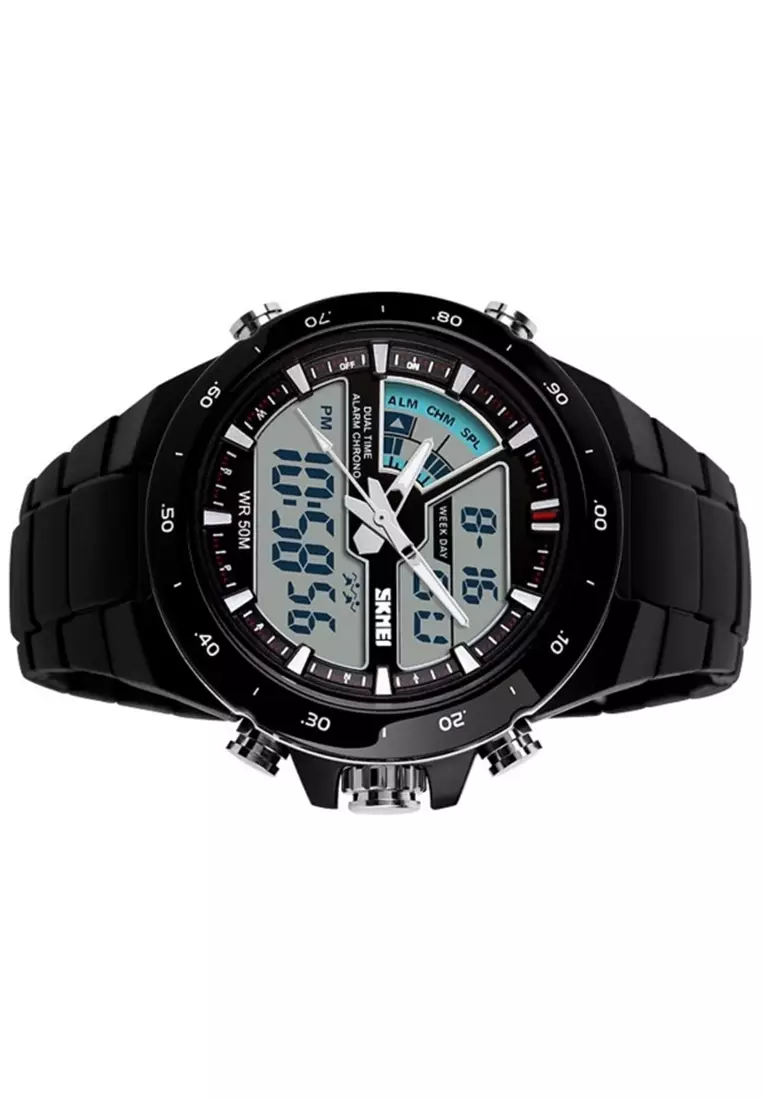 Jam Tangan Casual Digital Analog Pria Many Function Strap Tali Material Plastik ORIGINAL - AB77