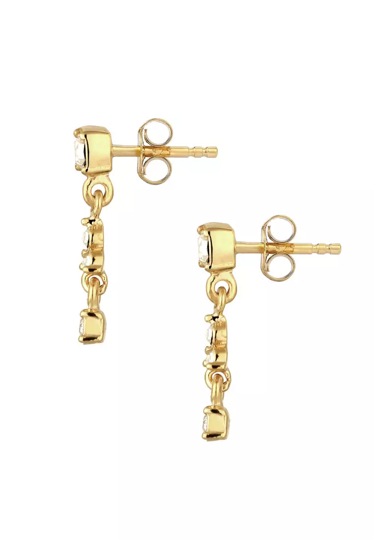 Anting Perhiasan Perak 925 Wanita Stud White Crystals Gold Plated
