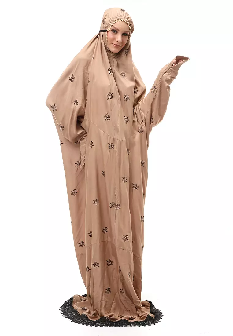 Sabrina Mukena Terusan Motif Simple Muslimah Wanita Relaxed Fit - Mocca