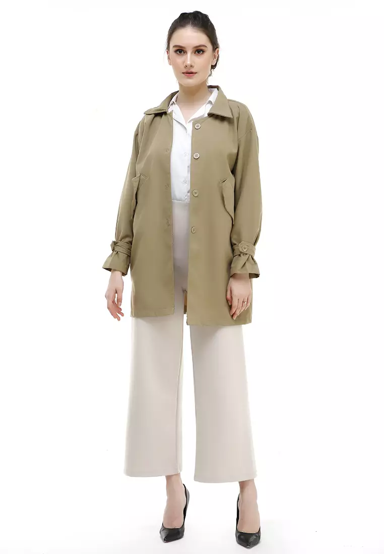 Qemsya Blazer Wanita Four Botton Casual Material Baby Canvas ORIGINAL - Cream