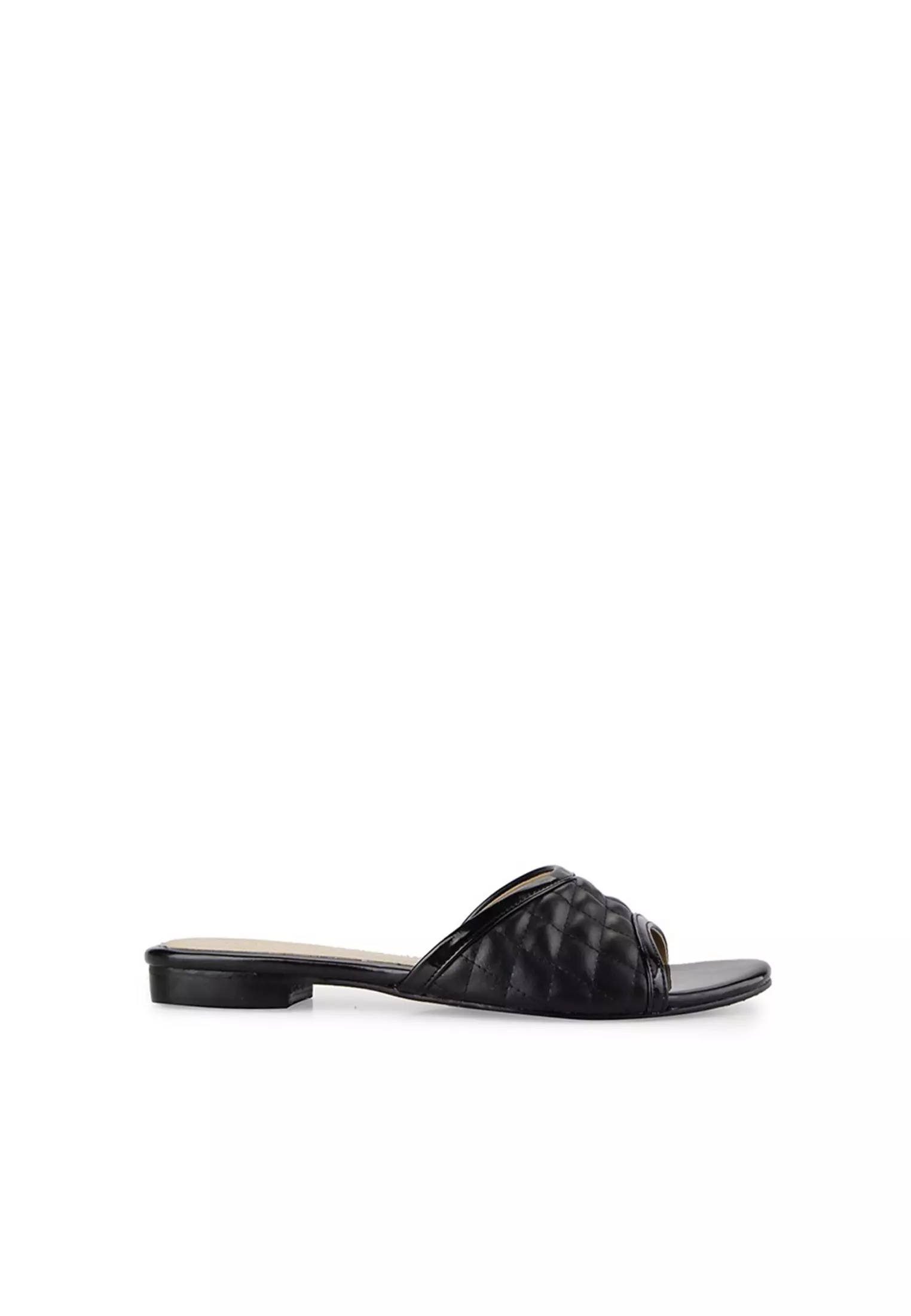 Loly Sandal wanita Flat Slip On - Black