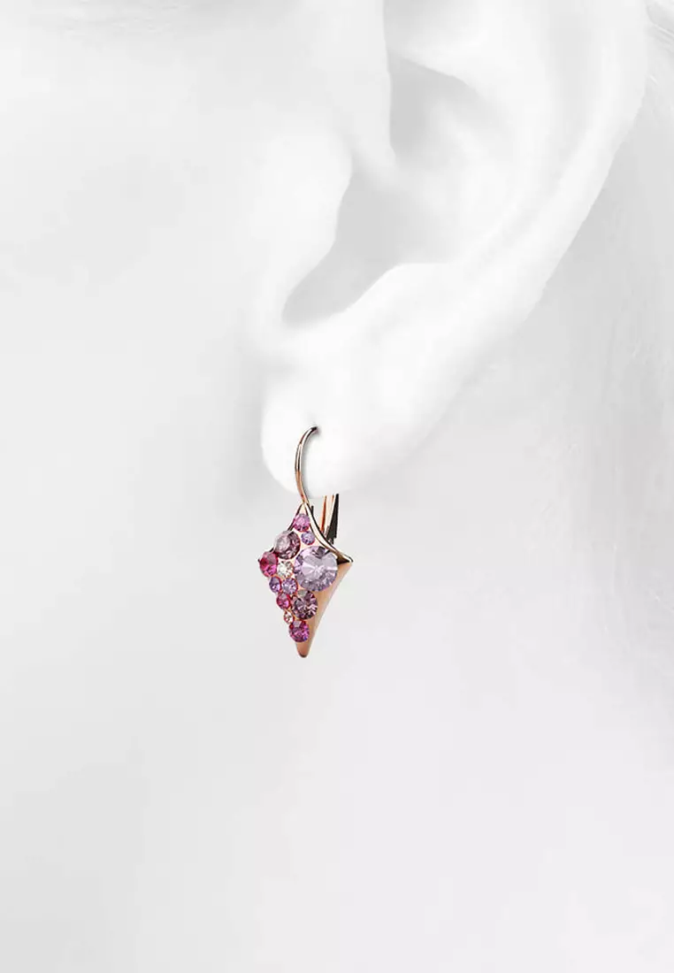 Shades Of Pink Clustered Crystals Leverback Earrings In Rose Gold 