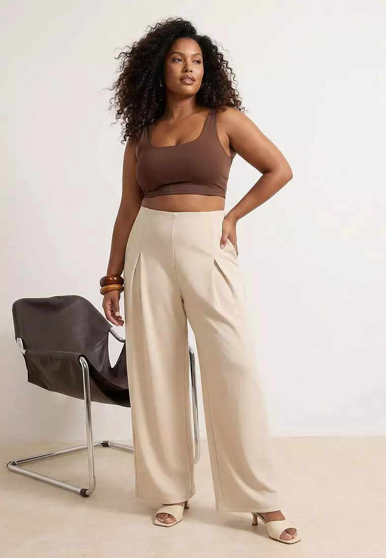 Stone Pleated Wide Leg Draped Knitted Plus Size Pants Tbbss26Ar00021