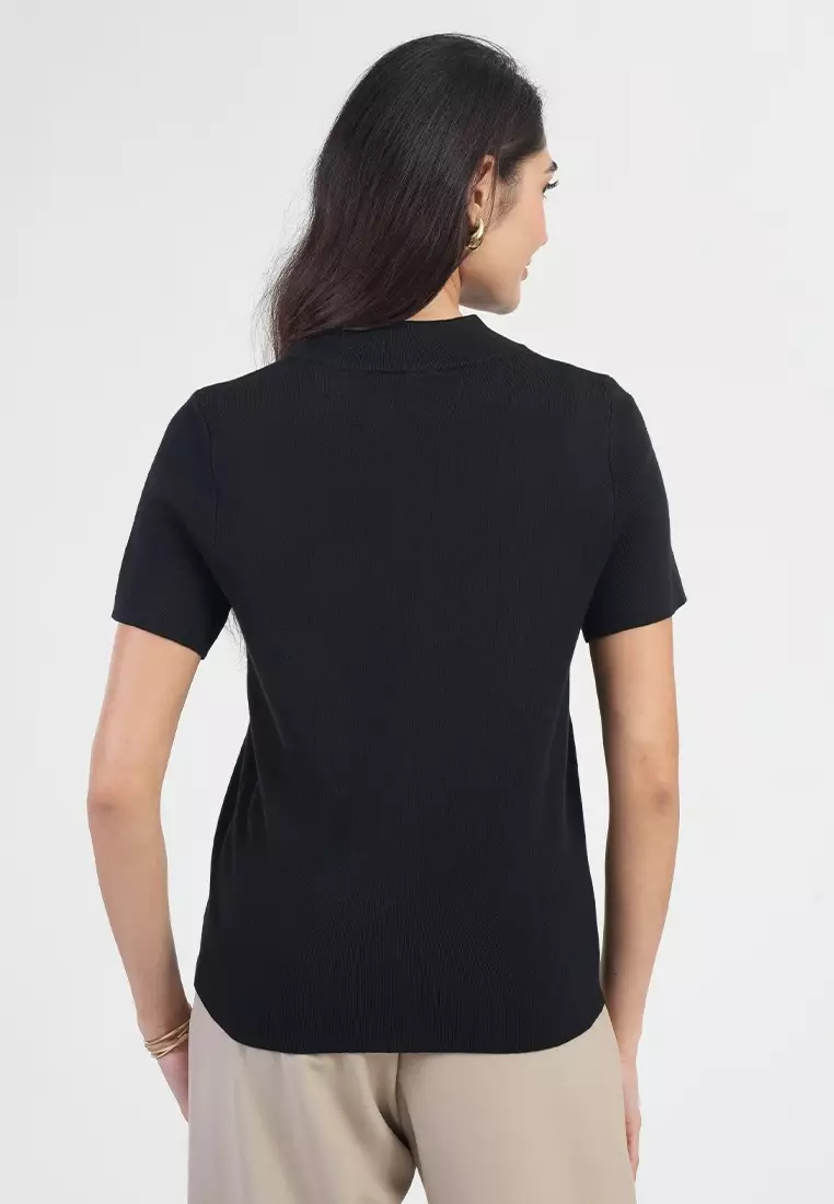 Jolianne Cap Sleeves High Neck Textured Shell Blouse