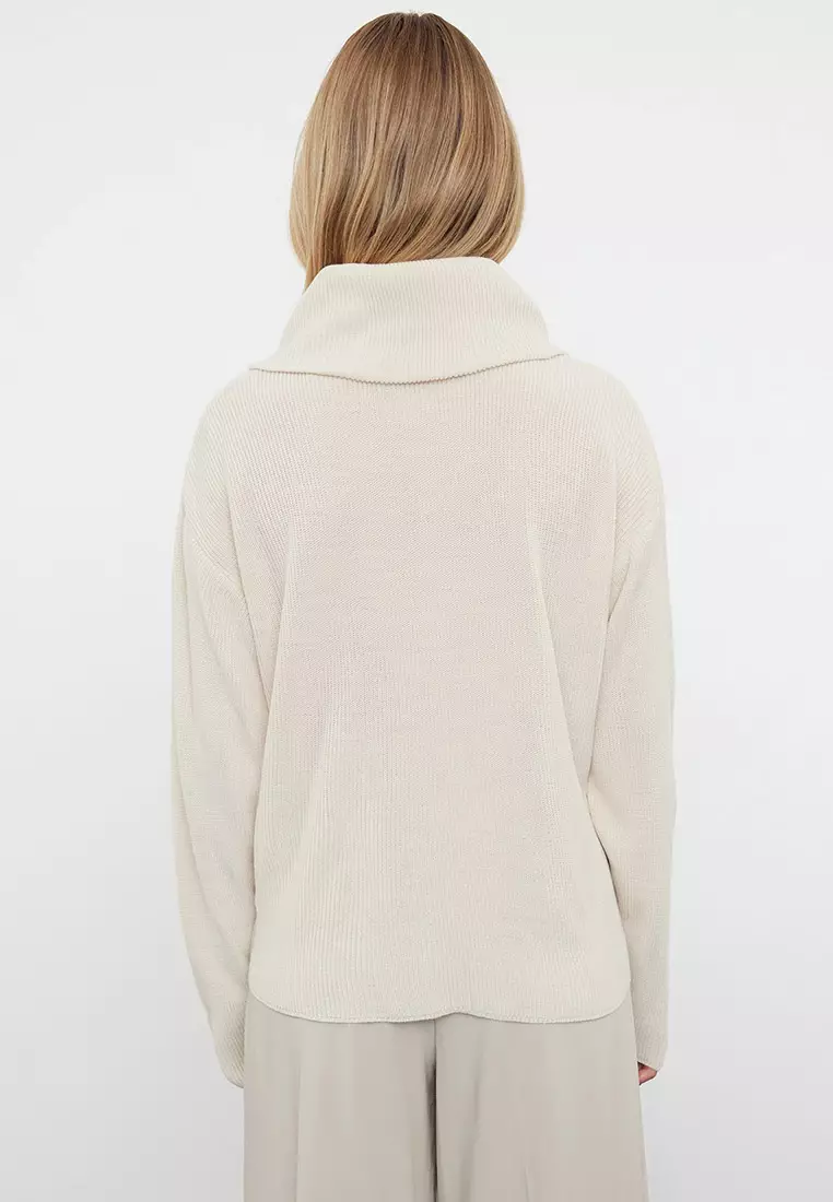 Stone Wide Pattern Zipper Detailed Knitwear Cardigan Twoaw23Hi00189