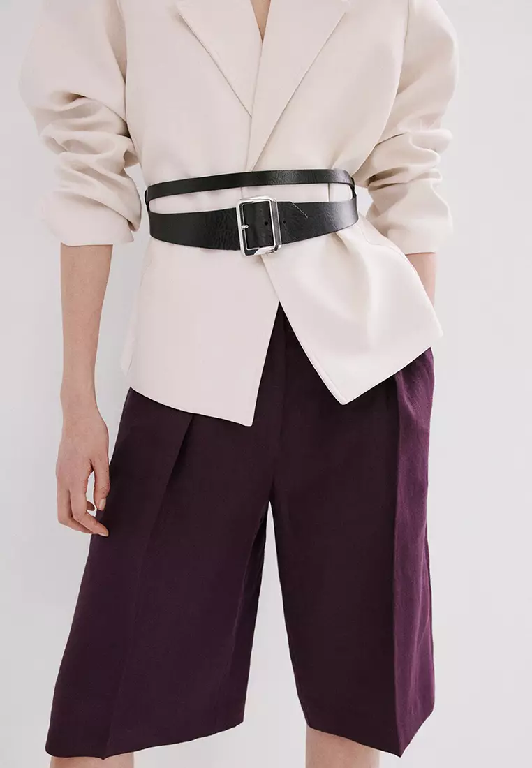 直管亞麻百慕達短褲