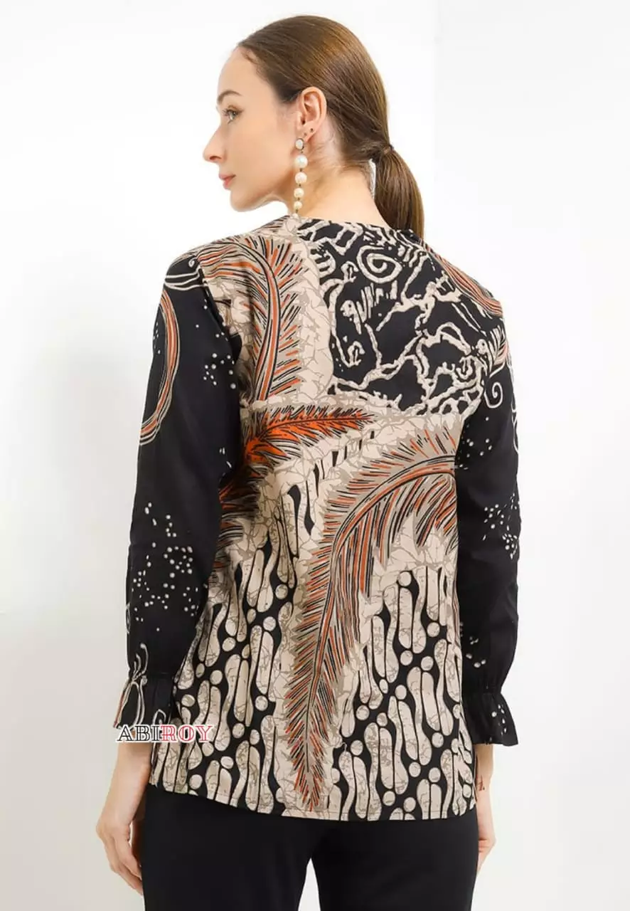 Blouse Batik Akarasya Hitam Premium Slimfit Elegant NLN