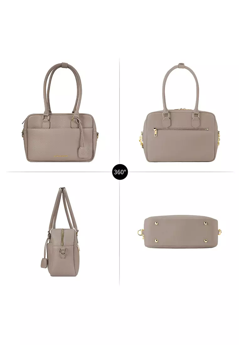 Margaret M Women's Nude Top Handle Handbag: 2-in-1 Microfiber Leather Travel Business Bag (Tablet compatible std. size 10")