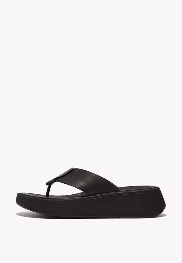 Discount on Fitflop  shoes - SKU: Fitflop F-Mode Folded-Leather Flatform Toe-Post Sandals Gn2-090 All Black