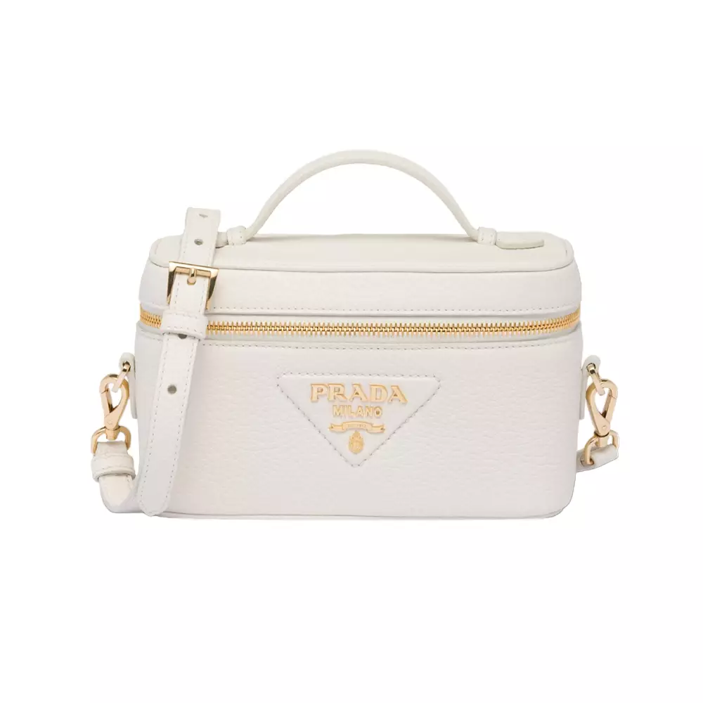 Jual Prada Prada Vanity Leather Mini Bag White Original 2024