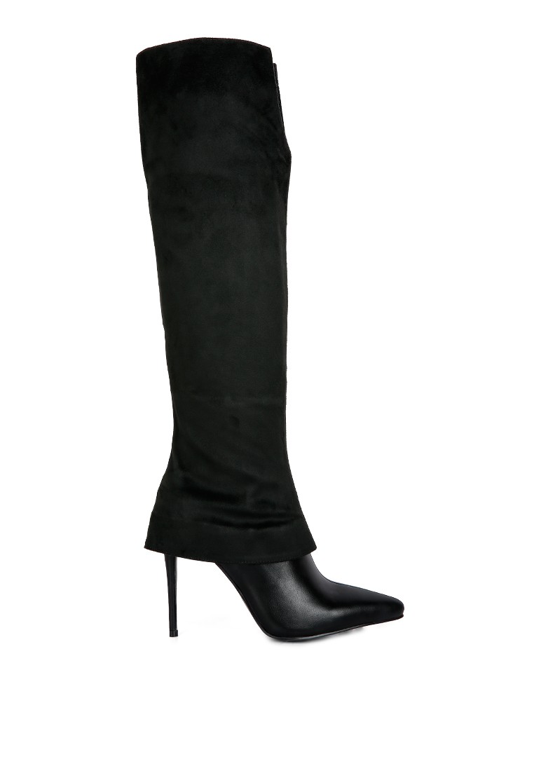 Black High Heeled Fold-Over Knee Boots
