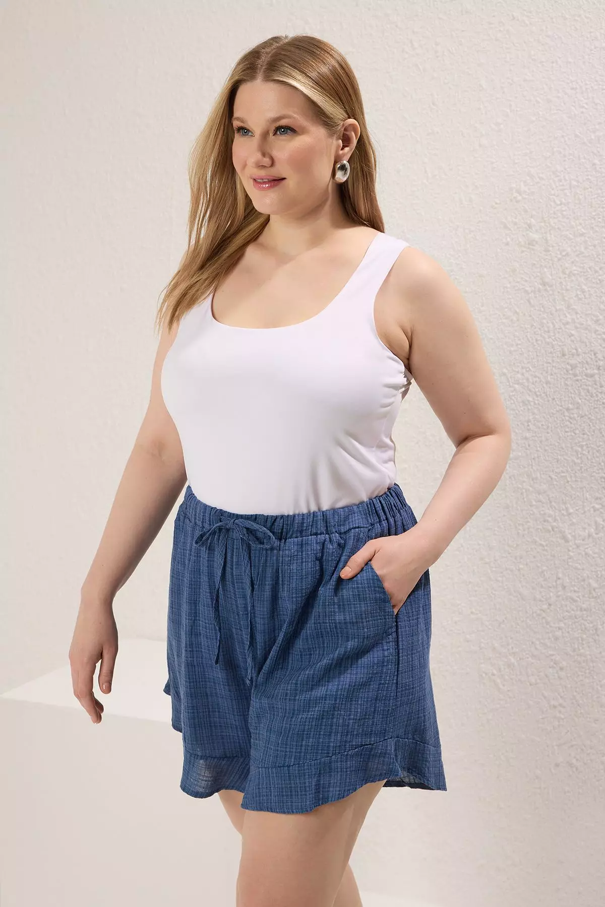 Wide Leg Linen Look Plus Size Shorts