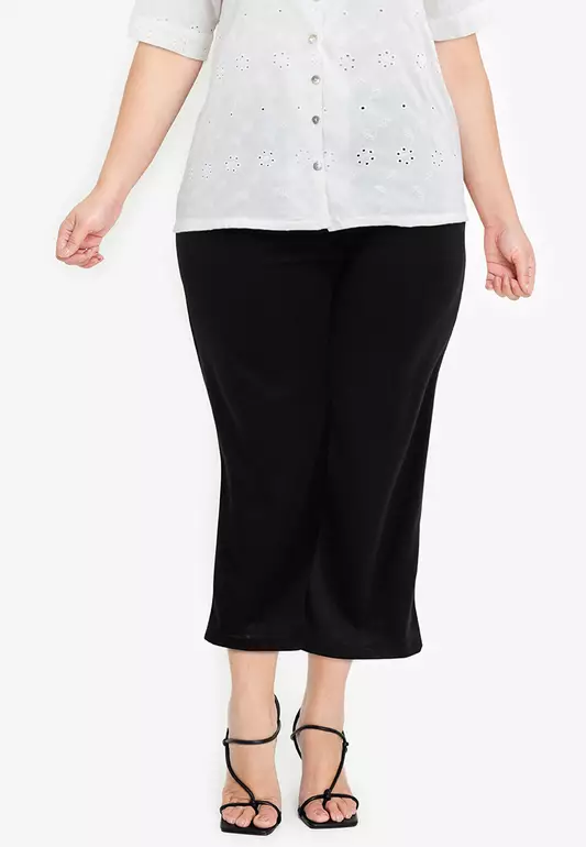 Plus Sizes Straight Cut Full Gartered Stretch Knit Trousers Full Length