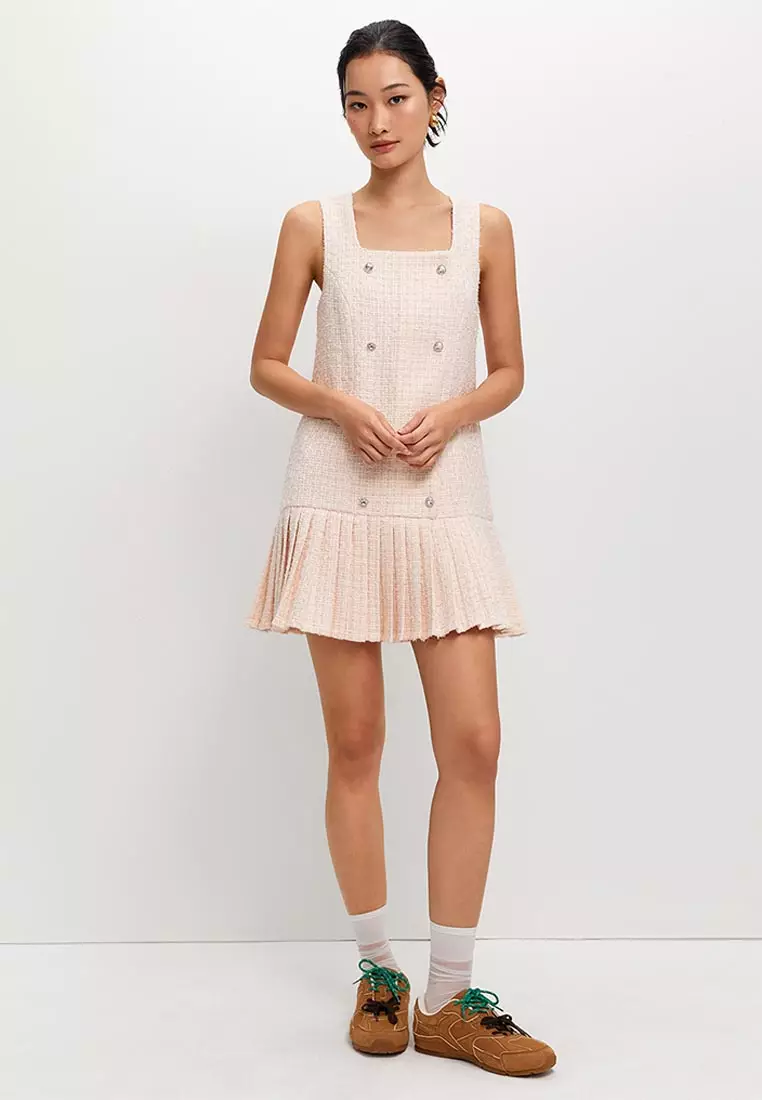Pleated Tweed Dress