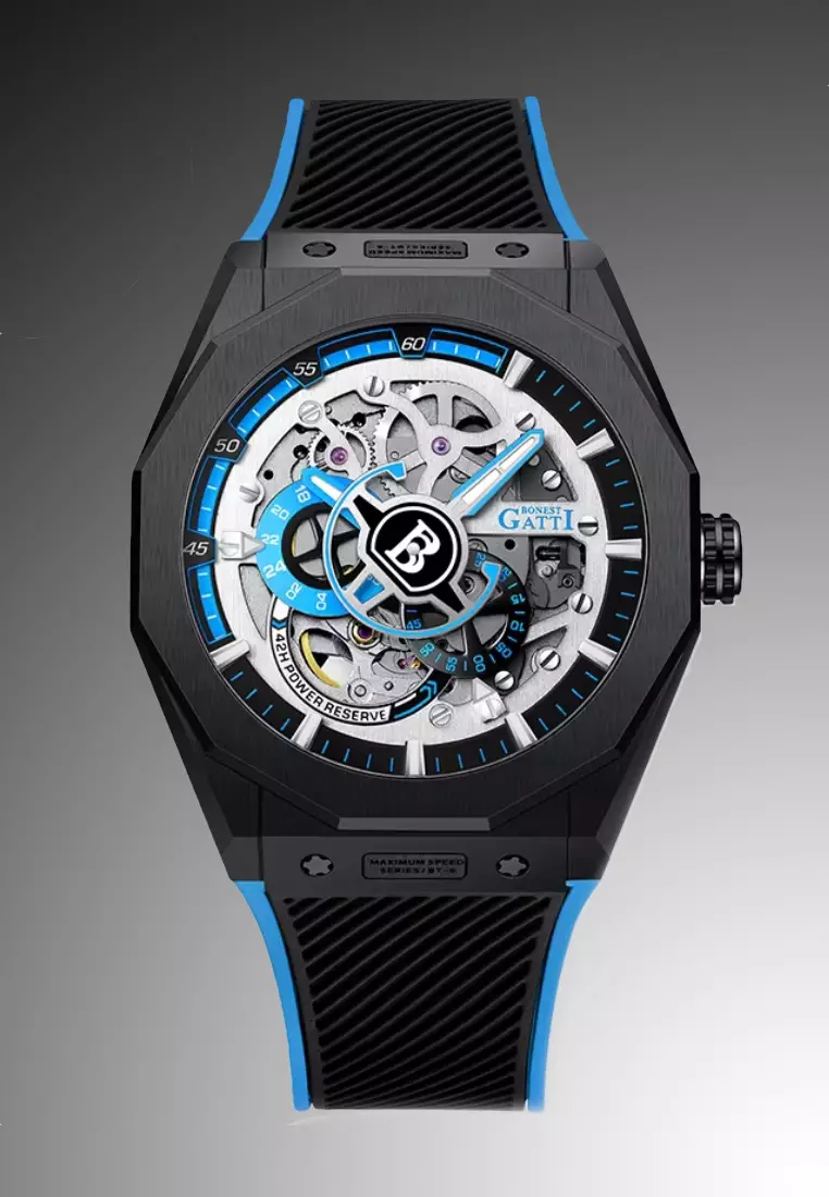 Automatic Unisex Stainless Steel Watch, Rubber Strap