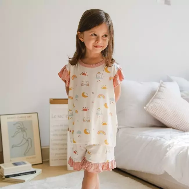 Mooi Setelan Anak Perempuan Tencel Ruffle Mochi Set - Yellow