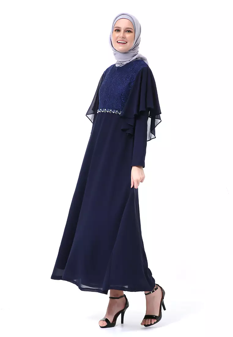 Hilda Dress Panjang Muslimah Wanita Long Sleeve High Quality Premium - Navy