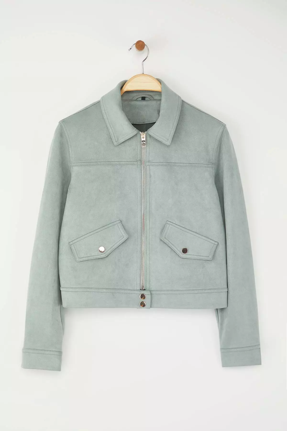 Blue Fitted Mold Suede Slim Jacket Coat
