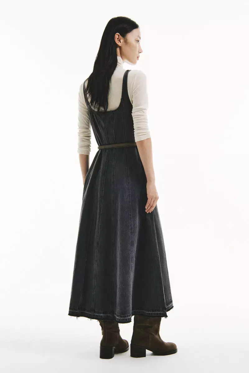 Flared-skirt denim dress