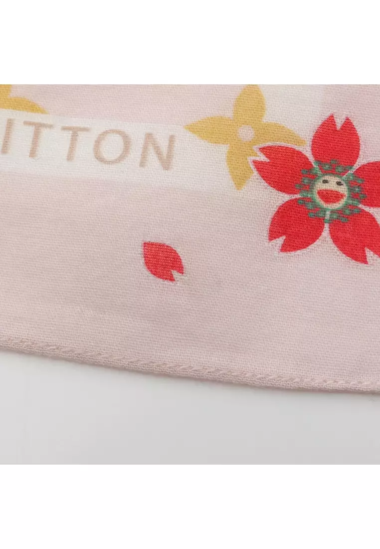 Pre-Loved Louis Vuitton LOUIS VUITTON × Takashi Murakami monogram cherry blossom scarf cotton pink Red multicolor
