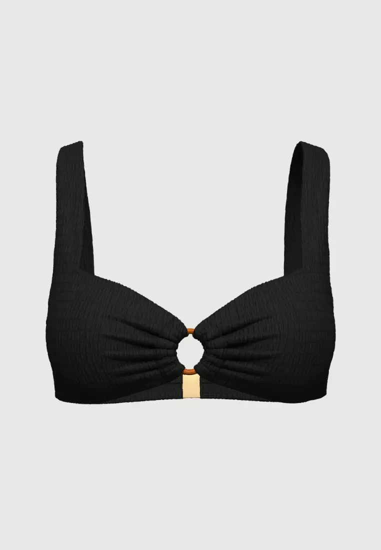 Tropadelic Texture Black Bamboo Ring Scoop Neck Bikini Top