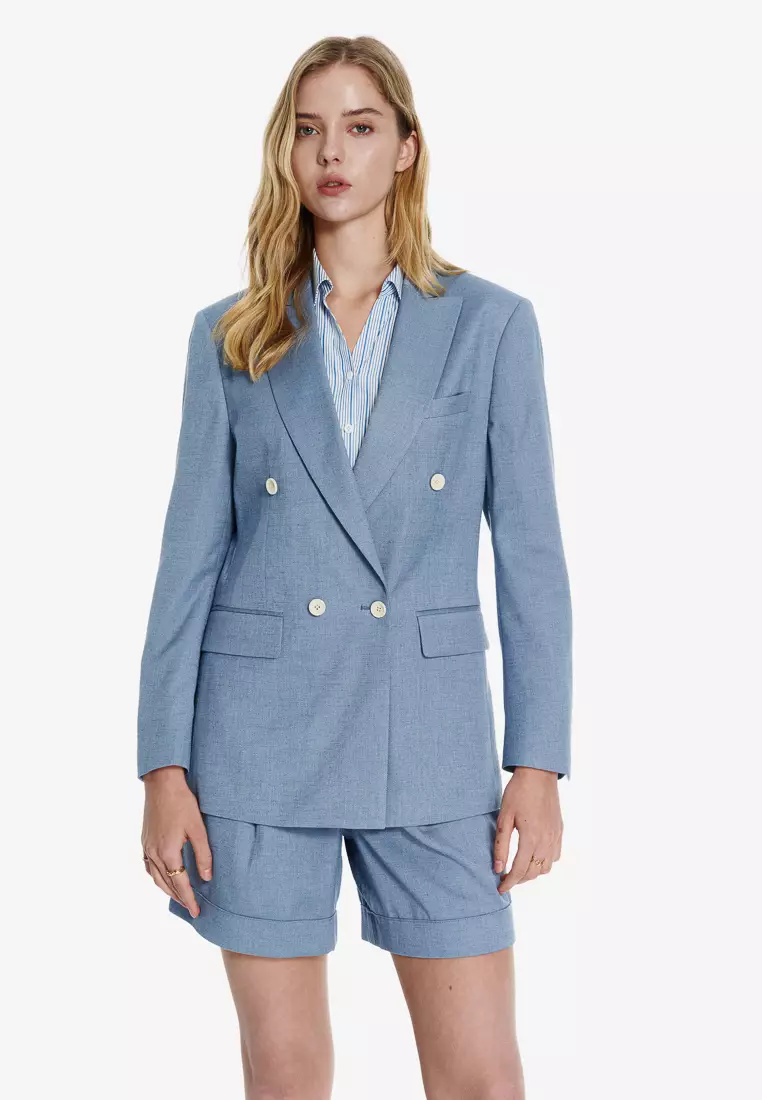 天藍色寬鬆版西裝外套(可機洗)