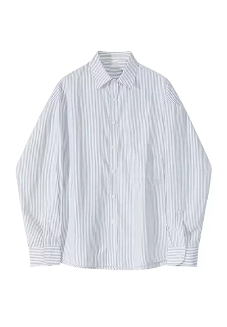 Advanced and versatile casual lapel striped shirt CA091917