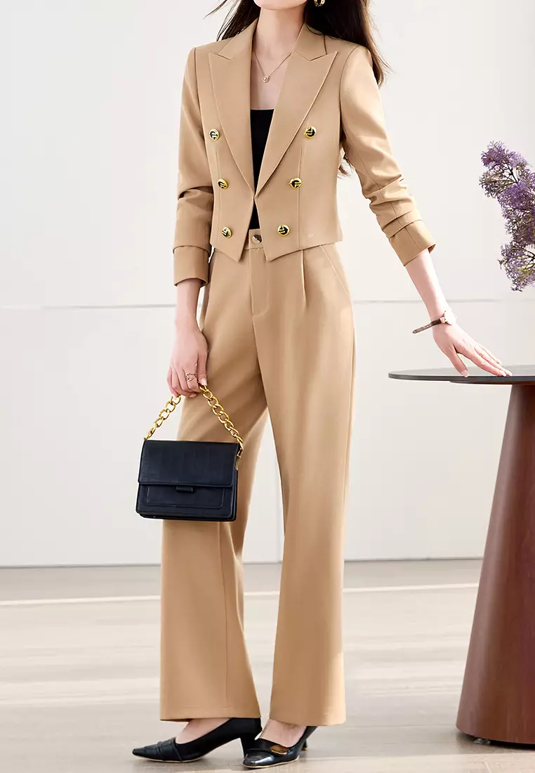 Cropped Double Breasted Blazer YGH-EY6605set