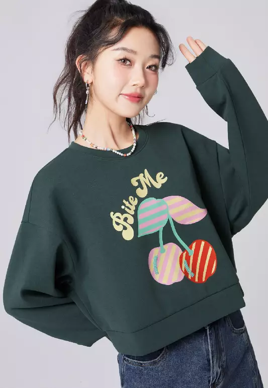 SAMOA CHIC LONG SLEEVE CROPPED LOOSE SWEATSHIRT FOR WOMAN GIRL TP10576
