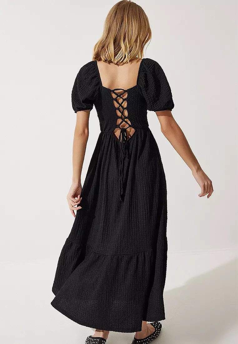 Heart Neck Textured Summer Knitted Dress