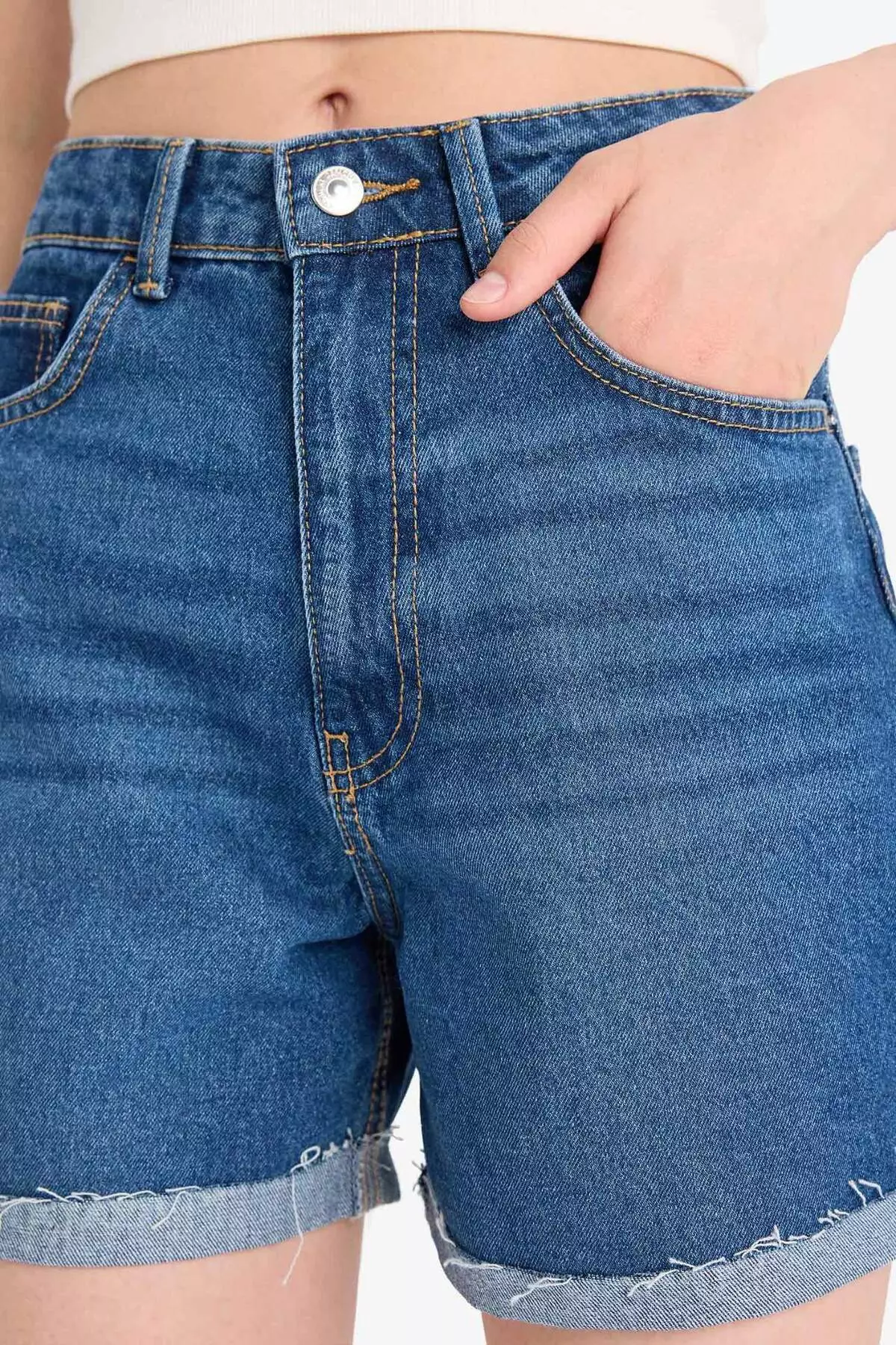 Mom Fit High Waist Folded Leg Fit Jean Shorts E0924Ax25Sm