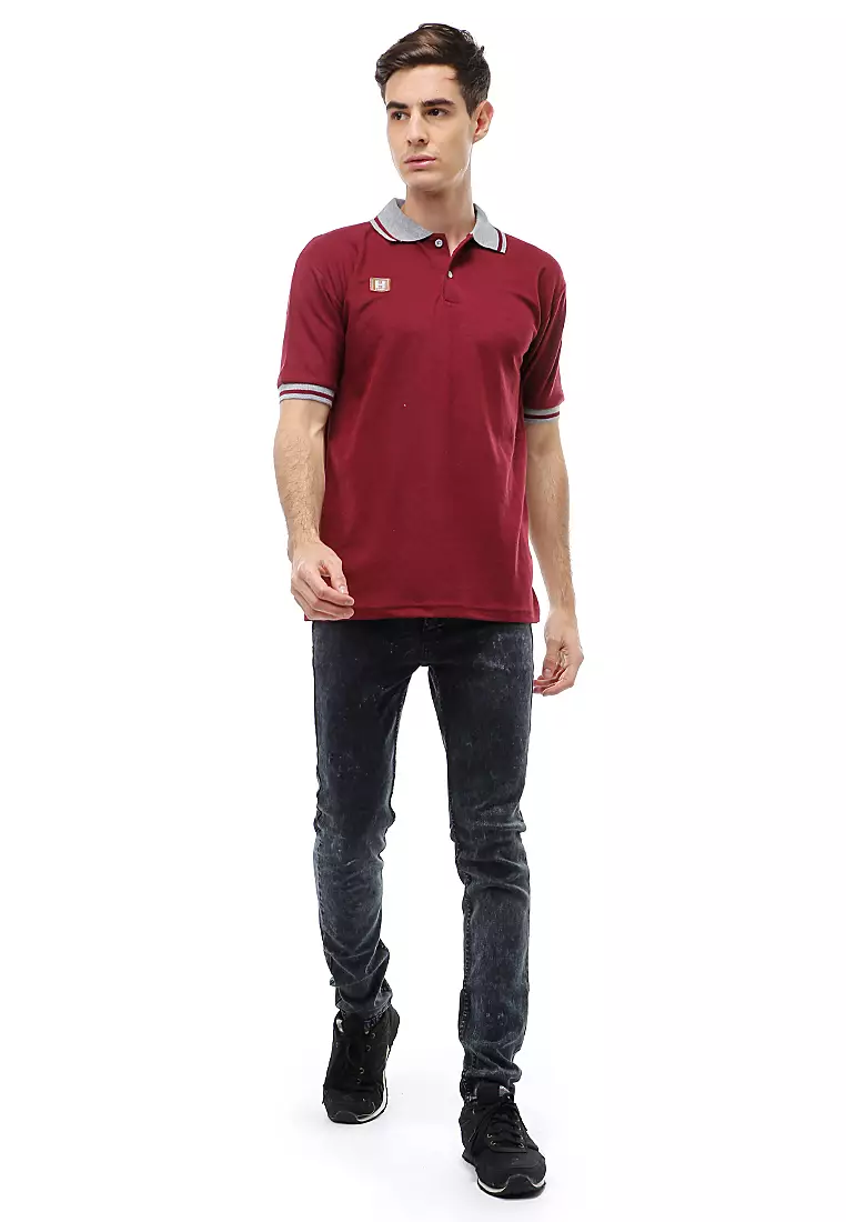 Jack T-Shirt Atasan Kasual Kaos Polos Pria Kerah Lengan Pendek Material Cotton ORIGINAL - Maroon