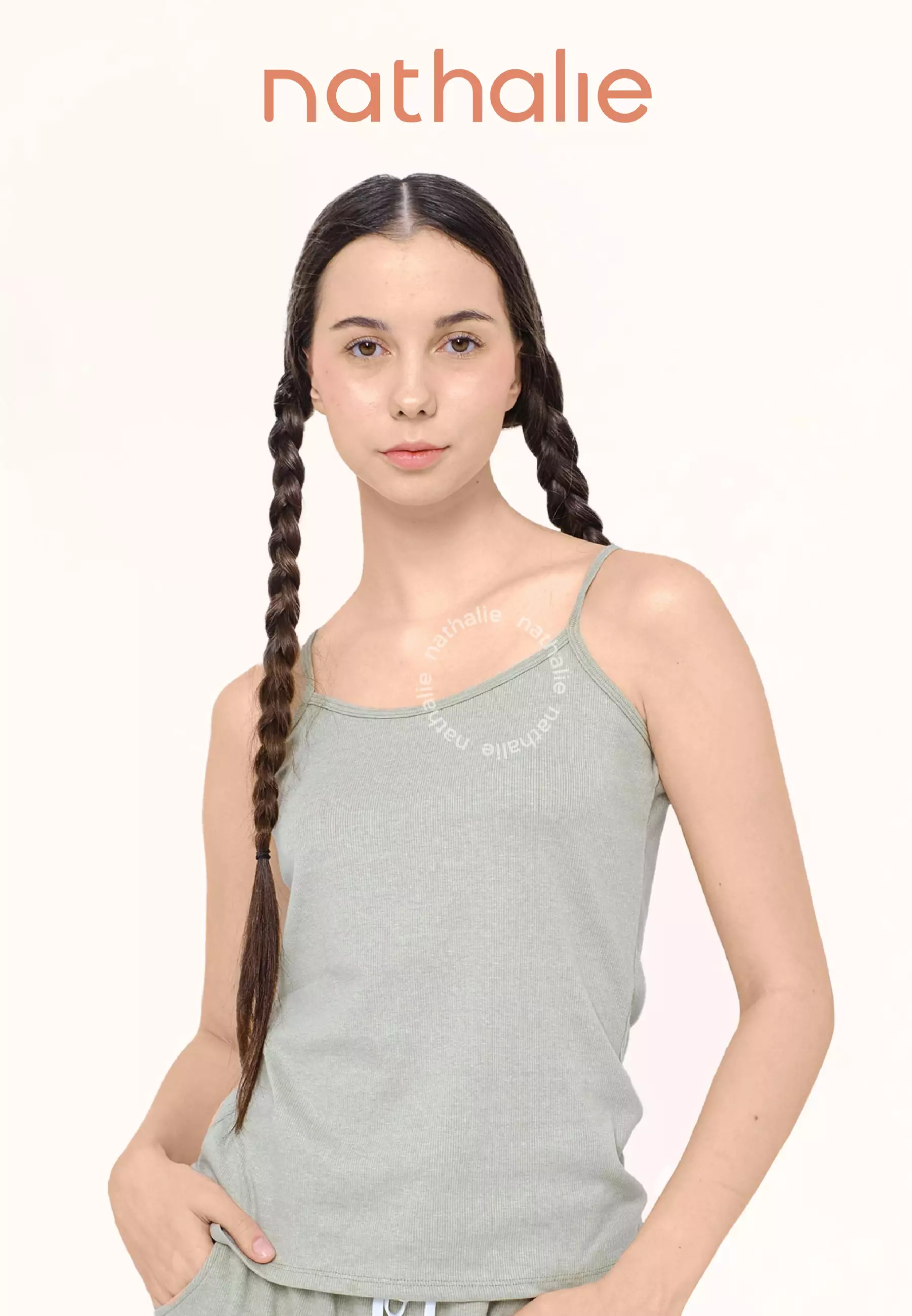 Nathalie Tanktop Cotton Blend Thin Strap NTA 3410 - Hijau