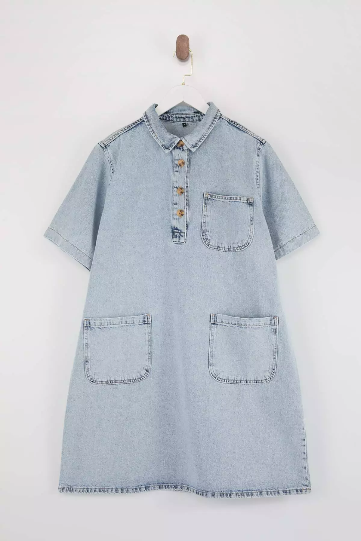 Blue Pocket Detail Oversized Mini Plus Size Denim Shirt Dress Tbbss26Ah00162