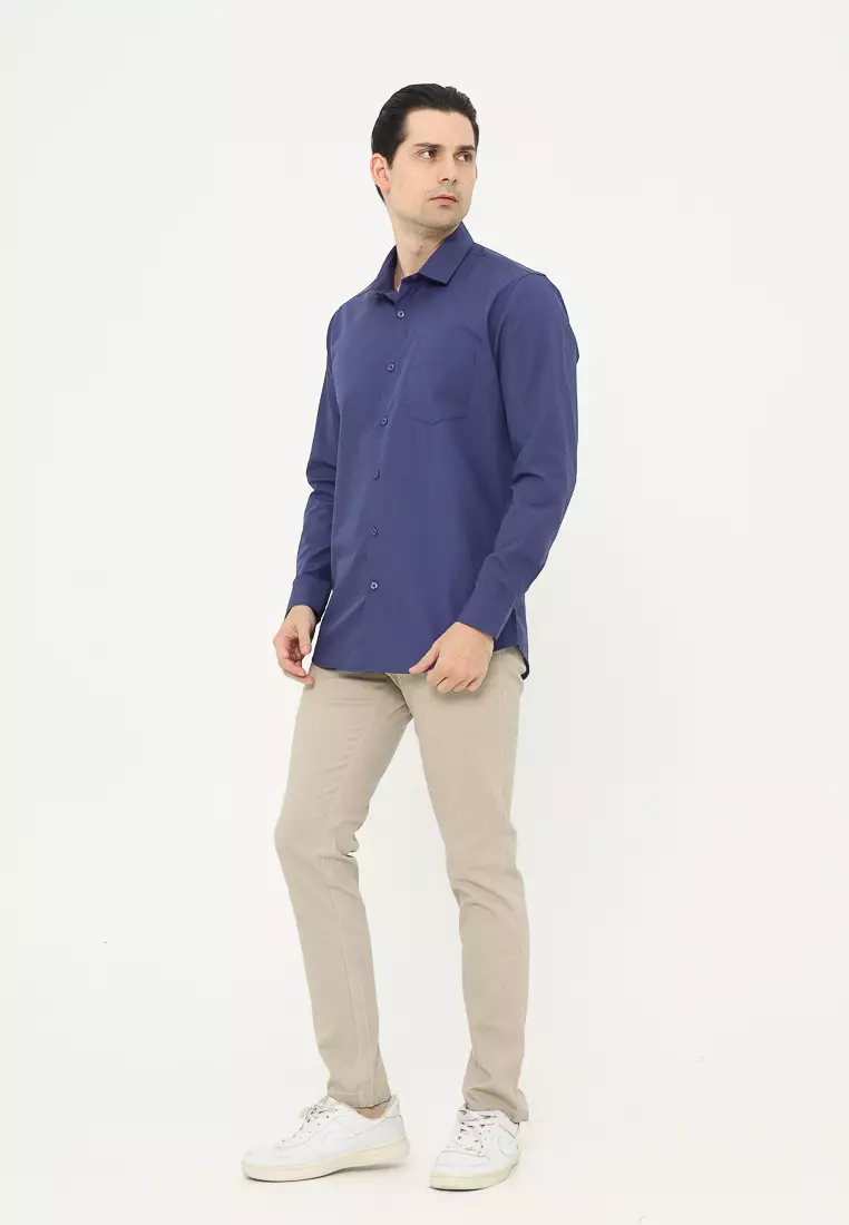 MAGINOT Kemeja Pria Basic Polos Panjang NAVY BLUE