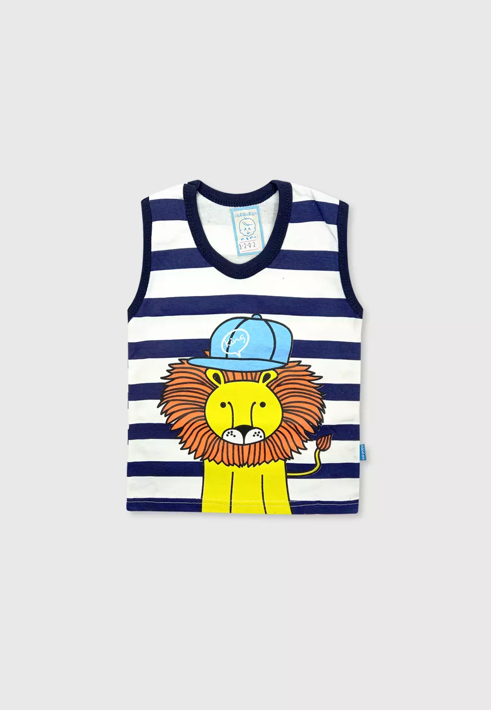 Wakakids Setelan Bayi Laki Laki Usia 6 Bulan Hingga 12 Bulan Baju Singlet Stripe Motif Lion Celana Kaos 3202 Navy